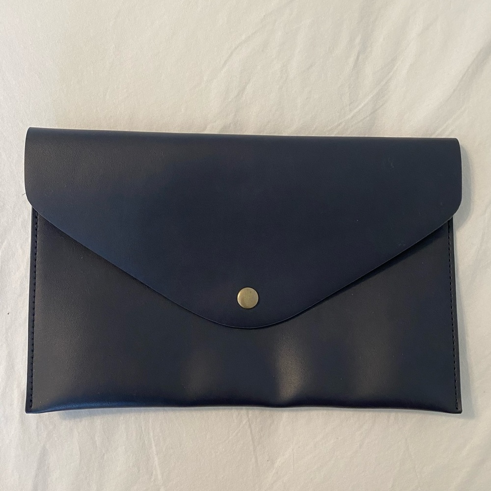 J. Crew Navy Clutch Bag with Gold Detailing